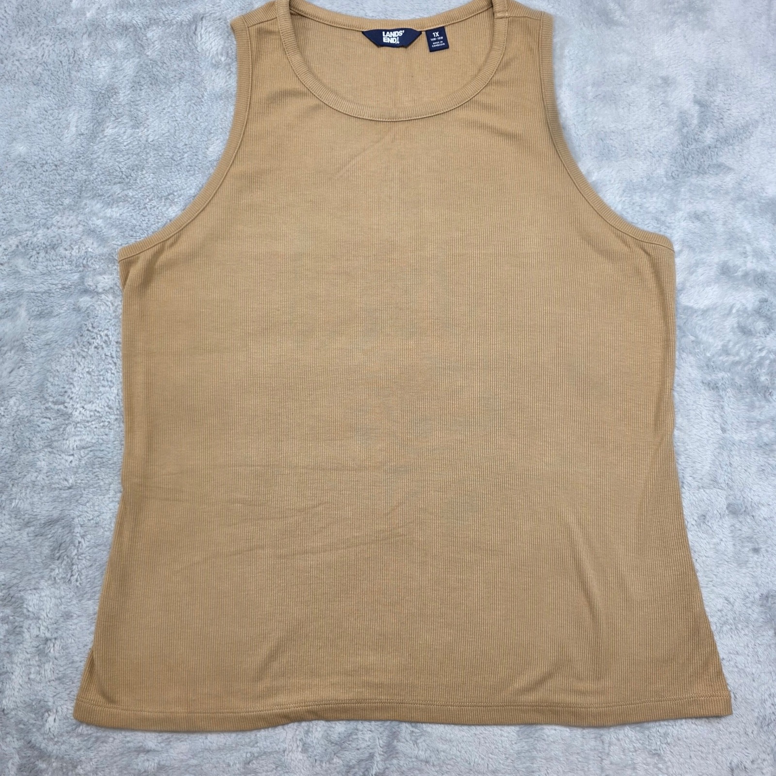 Lands' End Women 1x Camel Tank Top Ribbed Sleeveless Crew Neck 551798